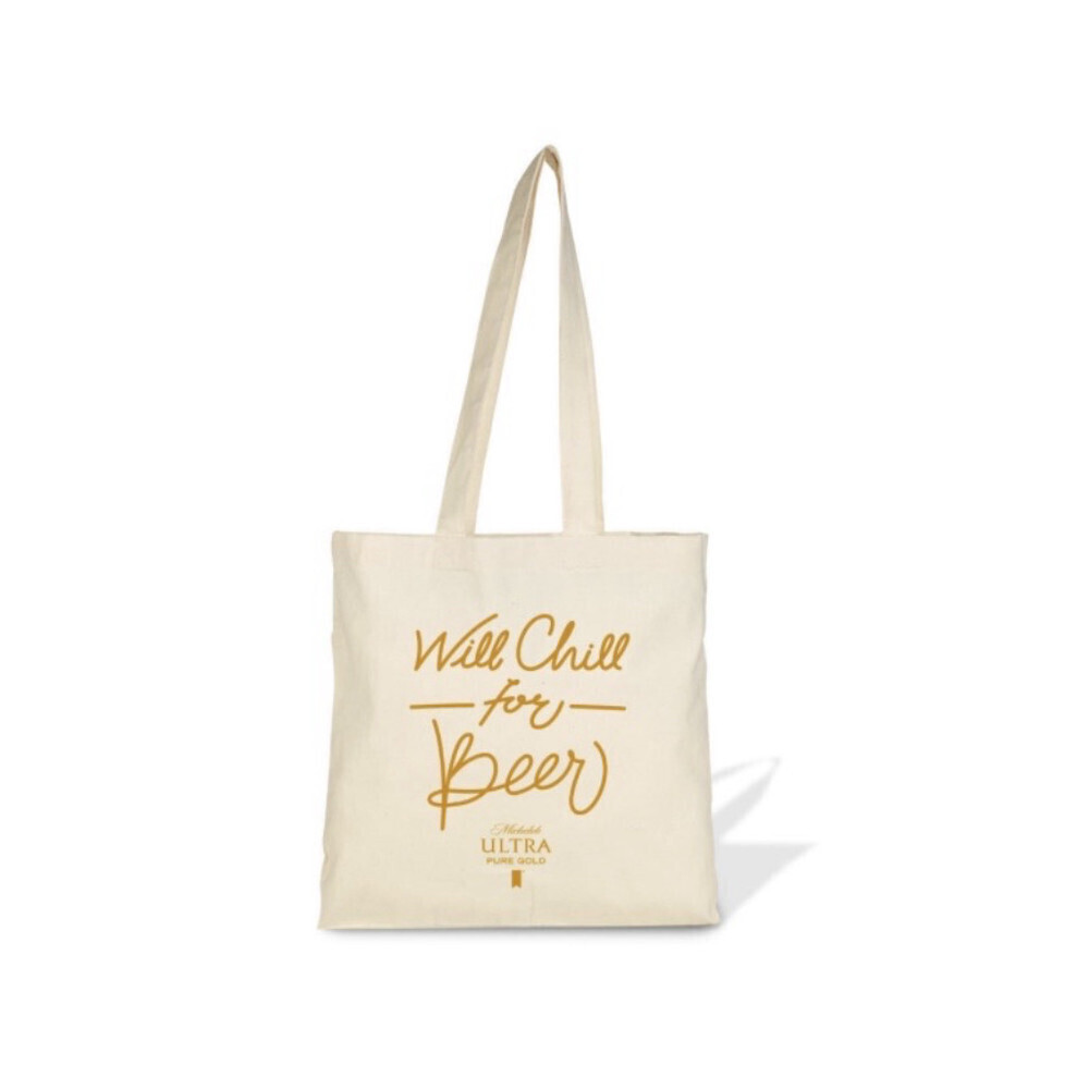 Michelob Ultra Pure Gold Will Chill for Beer Cream Organic Cotton Tote‎ Bag
